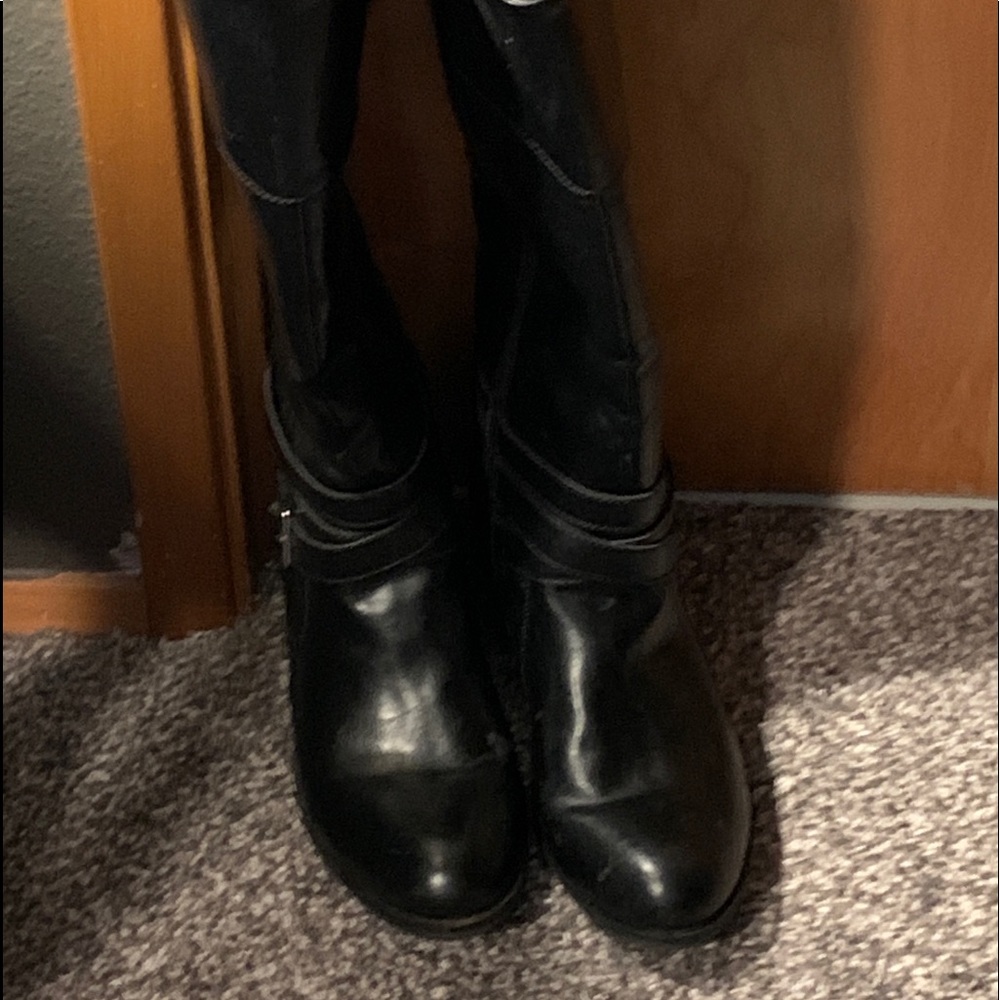 Faux leather black Arizona zip stretch top boots